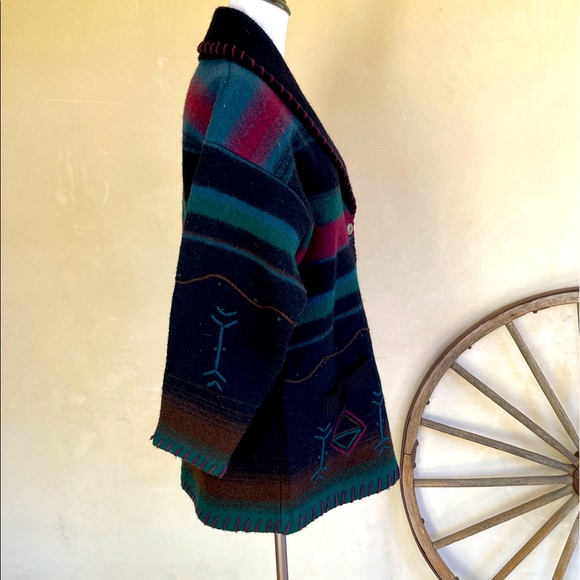 WOOLRICH Rugged Outdoorwear Wool Western Southwestern Whipstitch Warm Jacket USA - Picture 6 of 12